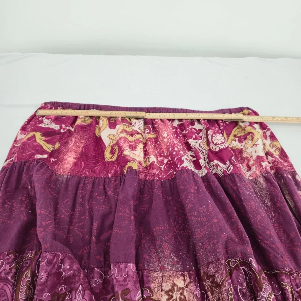 Elementz Tiered Midi Skirt Women Size L Purple Cotton Paisley Boho Peasant